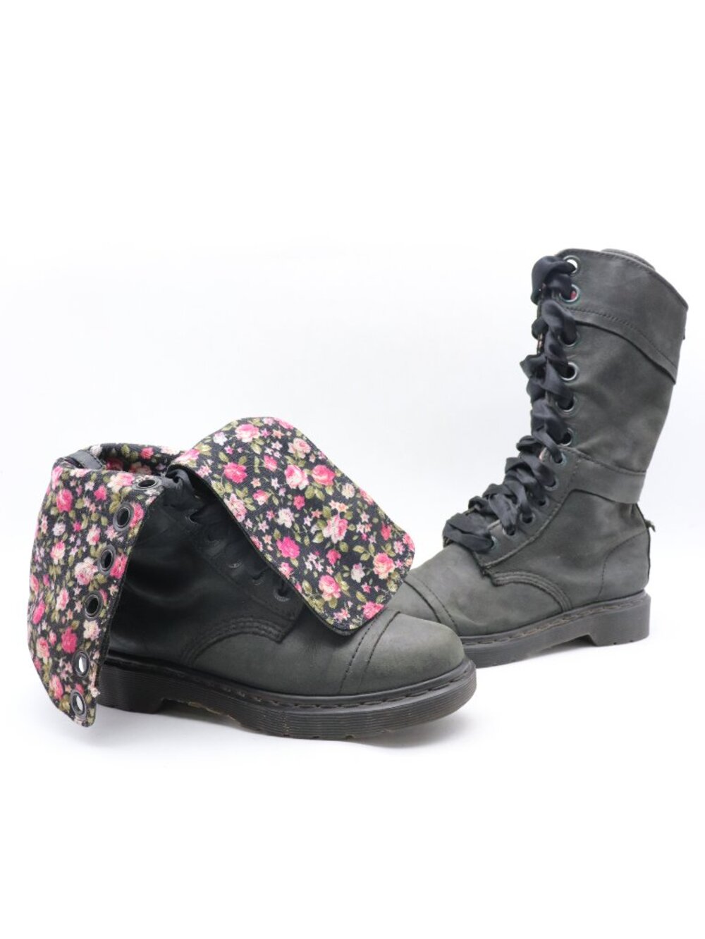 Doc Dr Martens Triumph 1914 Women's 6 Floral Shoes Black Leather Foldable Shoes
